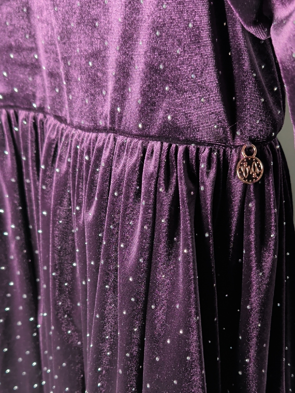 Angel & Rocket Purple Velvet Diamante Studs Puff Sleeve Dress - Size 6 - Picture 6 of 13